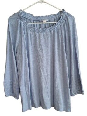 J. Jill Light Blue Ruffled Neck Peasant Top